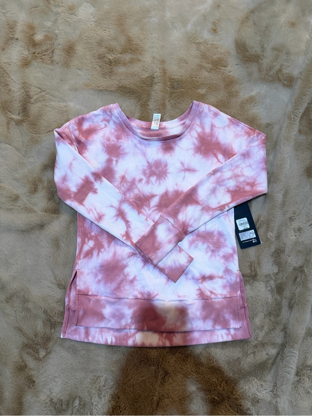 90 DEGREES BY REFLEX WOMENS XS EXTRA SMALL TIE DYE SWEATSHIRT PINK WHITE NEW NWT